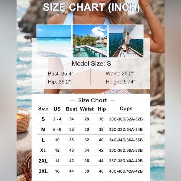 ~Women’s High Waisted Bikini Sets Color Block Tummy Control Swimsuit~ - Picture 6 of 6